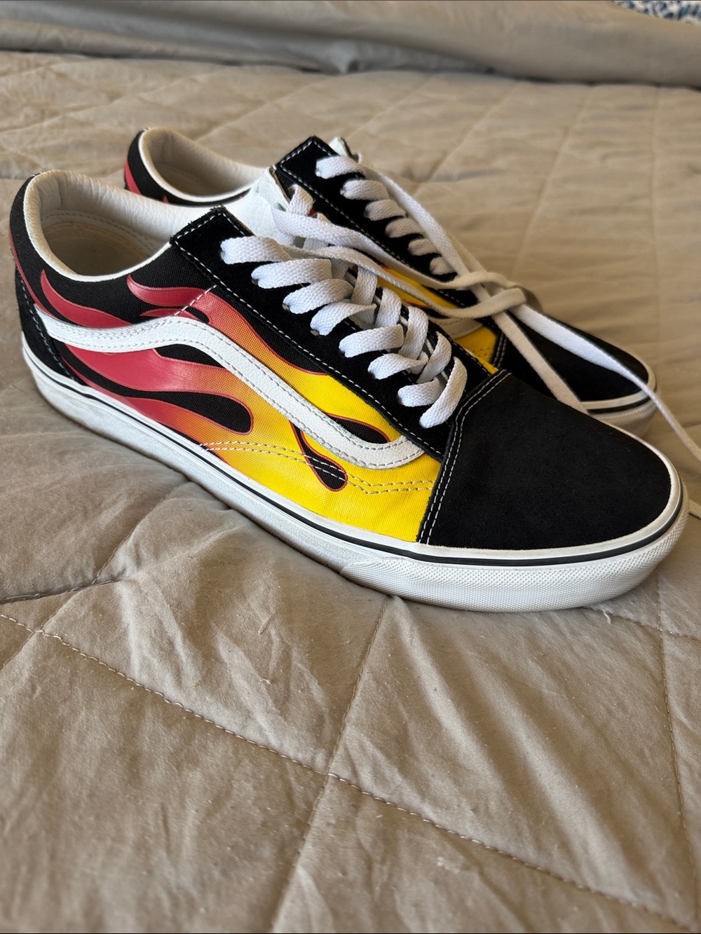 Vans Flame-Panel Old Skool Sneakers in Black, Red, Orange, Yellow